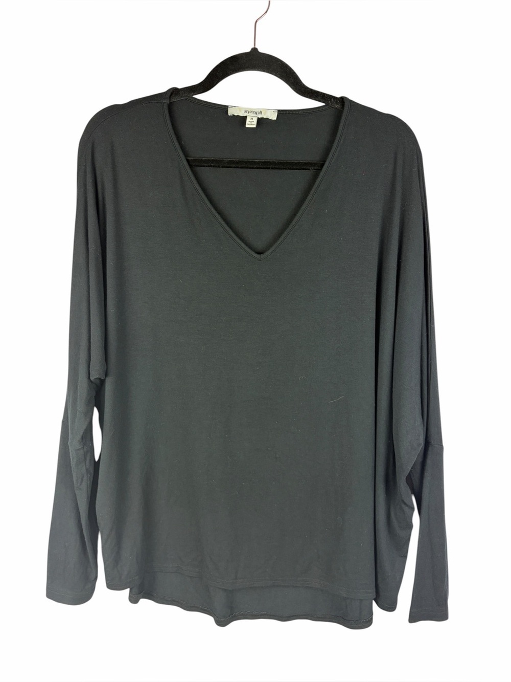 Sympli Black Bamboo Knit V-Neck Long Sleeve Top Medium Made in Canada